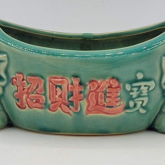 Green Elephant Feng Shui Prosperity Planter Celadon Glazed Vintage Ceramic - Picture 4 of 16